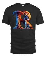 Alphabet R Lion And Cub Nature Graphic T Shirt Artistic Design - black t-shirt on white background