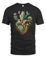 Cactus Heart Anatomy Graphic T Shirt Desert Nature Artistic Style - black t-shirt on white background