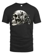 Skull Biker Highway Ride Vintage Motorcycle Graphic T Shirt - black t-shirt on white background