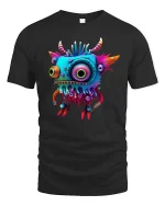 Funny Colorful Monster Cartoon Graphic T Shirt Cute Weird Creature - black t-shirt on white background