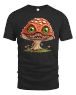 Creepy Cute Mushroom Monster Big Eyes Fantasy Graphic T Shirt - black t-shirt on white background