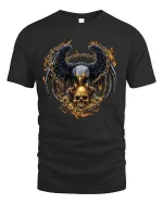 Fierce Eagle Skull Chain Flame Gothic Biker Graphic T Shirt - black t-shirt on white background