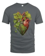 Human Heart With Nature Roots Leaves Graphic T Shirt Artistic Style - gray t-shirt on white background