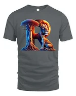 Alphabet R Lion And Cub Nature Graphic T Shirt Artistic Design - gray t-shirt on white background