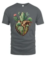 Cactus Heart Anatomy Graphic T Shirt Desert Nature Artistic Style - gray t-shirt on white background