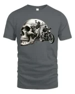 Skull Biker Highway Ride Vintage Motorcycle Graphic T Shirt - gray t-shirt on white background