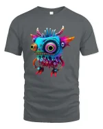 Funny Colorful Monster Cartoon Graphic T Shirt Cute Weird Creature - gray t-shirt on white background