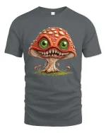 Creepy Cute Mushroom Monster Big Eyes Fantasy Graphic T Shirt - gray t-shirt on white background