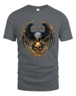 Fierce Eagle Skull Chain Flame Gothic Biker Graphic T Shirt - gray t-shirt on white background