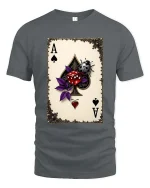 Ace of Spades Lucky Dice Ladybug Graphic T Shirt Fun Vibes - gray t-shirt on white background