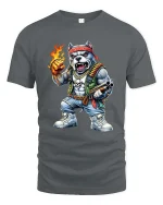 Angry Bulldog Gangster Fire Fist Graphic T Shirt Street Style - gray t-shirt on white background