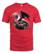 Fantasy Dragon Hatching Egg Graphic T Shirt Mythical Creature Art - red t-shirt on white background