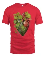 Human Heart With Nature Roots Leaves Graphic T Shirt Artistic Style - red t-shirt on white background