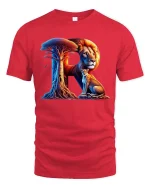 Alphabet R Lion And Cub Nature Graphic T Shirt Artistic Design - red t-shirt on white background