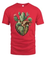 Cactus Heart Anatomy Graphic T Shirt Desert Nature Artistic Style - red t-shirt on white background