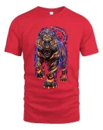 Fiery Tiger Neon Flame Graphic T Shirt Powerful Wild Energy Art - red t-shirt on white background