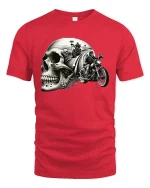 Skull Biker Highway Ride Vintage Motorcycle Graphic T Shirt - red t-shirt on white background