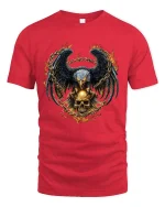 Fierce Eagle Skull Chain Flame Gothic Biker Graphic T Shirt - red t-shirt on white background