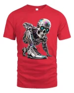 Cyberpunk Robot Skull Sneaker Graphic T Shirt Futuristic Style - red t-shirt on white background