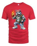 Angry Bulldog Gangster Fire Fist Graphic T Shirt Street Style - red t-shirt on white background