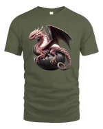Fantasy Dragon Hatching Egg Graphic T Shirt Mythical Creature Art - military green t-shirt on white background