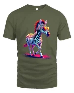 Cool Neon Zebra With Sunglasses Graphic T Shirt Retro Style - military green t-shirt on white background