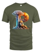 Letter P Lion Tree Nature Scene Graphic T Shirt Artistic Style - military green t-shirt on white background
