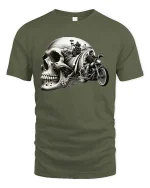 Skull Biker Highway Ride Vintage Motorcycle Graphic T Shirt - military green t-shirt on white background