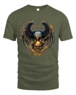 Fierce Eagle Skull Chain Flame Gothic Biker Graphic T Shirt - military green t-shirt on white background