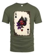 Ace of Spades Lucky Dice Ladybug Graphic T Shirt Fun Vibes - military green t-shirt on white background