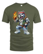 Angry Bulldog Gangster Fire Fist Graphic T Shirt Street Style - military green t-shirt on white background