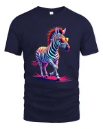 Cool Neon Zebra With Sunglasses Graphic T Shirt Retro Style - navy t-shirt on white background