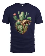 Cactus Heart Anatomy Graphic T Shirt Desert Nature Artistic Style - navy t-shirt on white background