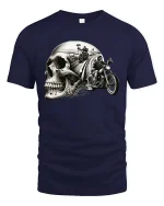 Skull Biker Highway Ride Vintage Motorcycle Graphic T Shirt - navy t-shirt on white background
