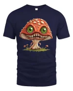 Creepy Cute Mushroom Monster Big Eyes Fantasy Graphic T Shirt - navy t-shirt on white background