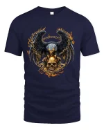 Fierce Eagle Skull Chain Flame Gothic Biker Graphic T Shirt - navy t-shirt on white background