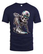 Cyberpunk Robot Skull Sneaker Graphic T Shirt Futuristic Style - navy t-shirt on white background