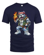 Angry Bulldog Gangster Fire Fist Graphic T Shirt Street Style - navy t-shirt on white background