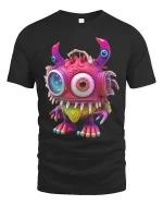 Cute One Eyed Alien Monster Cartoon Graphic T Shirt Fun Style - black t-shirt on white background