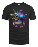 Colorful Alien Monster Cartoon Graphic T Shirt Psychedelic Style - black t-shirt on white background