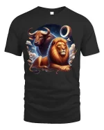 Taurus Leo Zodiac Lion Bull Graphic T Shirt Astrology Style - black t-shirt on white background
