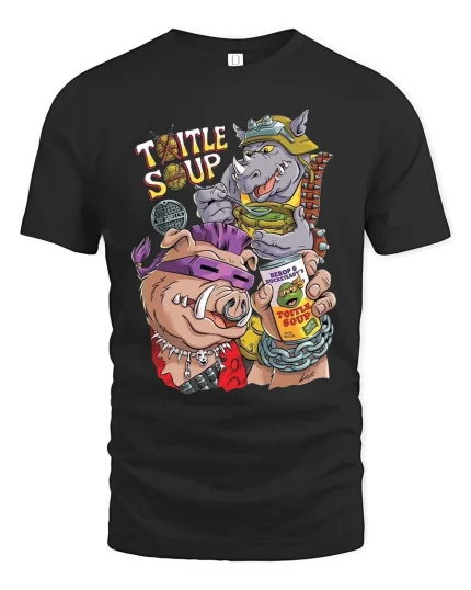 Turtle Soup Villain Cartoon Funny Graphic T Shirt Street Style - black t-shirt on white background