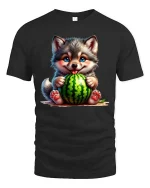 Cute Dog Watermelon Cartoon Graphic T Shirt Happy Summer Style - black t-shirt on white background