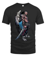 Fallen Angel Warrior Tattoo Graphic T Shirt Dark Street Style - black t-shirt on white background