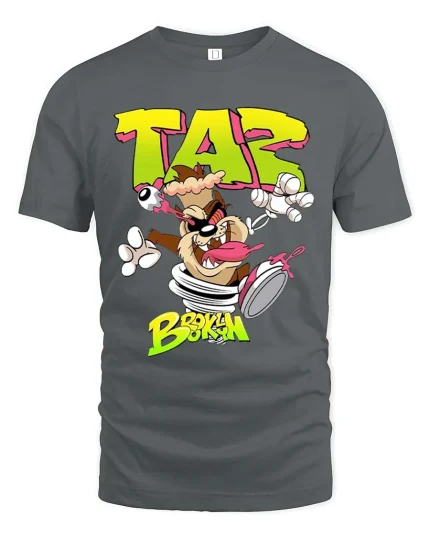 Taz Brooklyn Cartoon Chaos Graphic T Shirt Street Style - gray t-shirt on white background