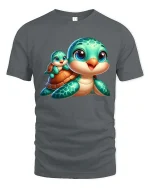 Cute Sea Turtle Baby Cartoon Graphic T Shirt Ocean Vibes Style - gray t-shirt on white background