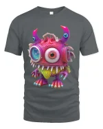 Cute One Eyed Alien Monster Cartoon Graphic T Shirt Fun Style - gray t-shirt on white background