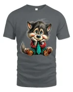 Cute Puppy Cartoon Graphic T Shirt Adorable Dog Lover Style - gray t-shirt on white background