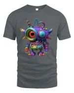 Colorful Alien Monster Cartoon Graphic T Shirt Psychedelic Style - gray t-shirt on white background