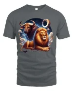 Taurus Leo Zodiac Lion Bull Graphic T Shirt Astrology Style - gray t-shirt on white background